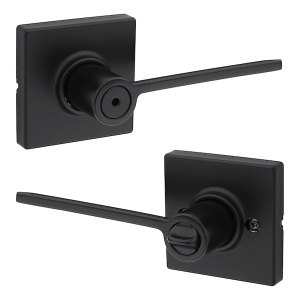 Kwikset Ladera Lever with Square Rose Privacy Door Lock with 6AL Latch and RCS Strike Matte Black Finish 300LRLSQT-514 - main